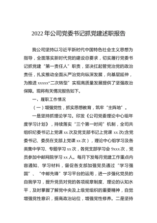 2022年公司党委书记抓党建述职报告