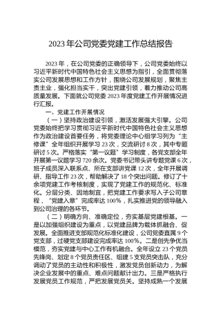 2023年公司党委党建工作总结报告