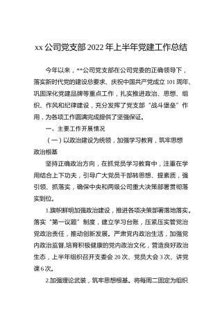 xx公司党支部2022年上半年党建工作总结