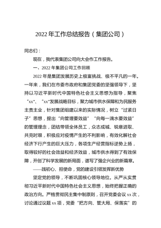 2022年工作总结报告（集团公司）