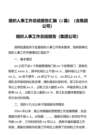 组织人事工作总结报告汇编（2篇）（含集团公司）