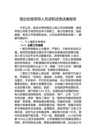 国企处级领导人员述职述责述廉报告