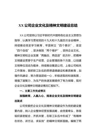 XX公司企业文化及精神文明建设总结