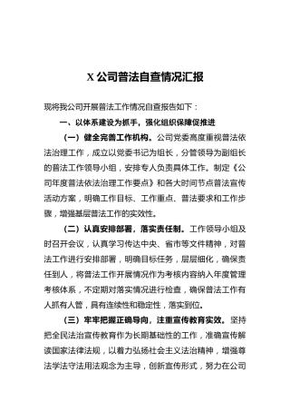 X公司普法自查情况汇报