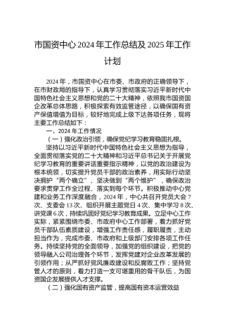 市国资中心2024年工作总结及2025年工作计划