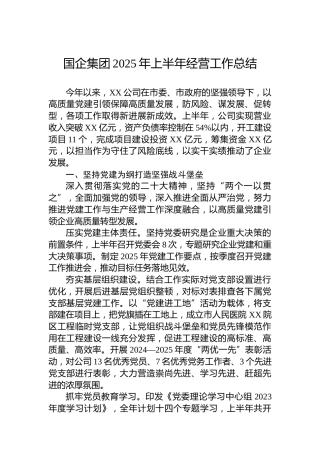 国企集团2025年上半年经营工作总结