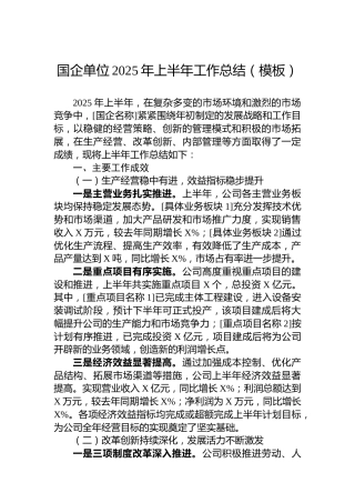 国企单位2025年上半年工作总结（模板）