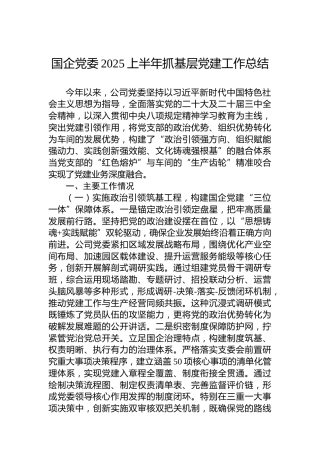 国企党委2025上半年抓基层党建工作总结