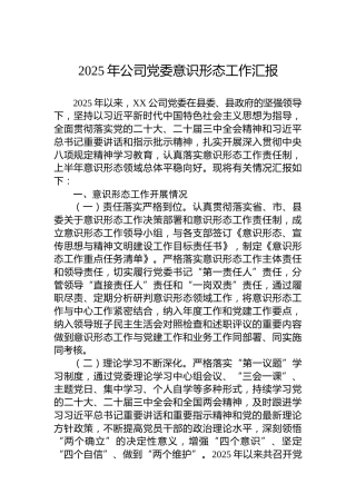 2025年公司党委意识形态工作汇报