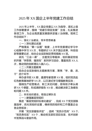 2025年XX国企上半年党建工作总结