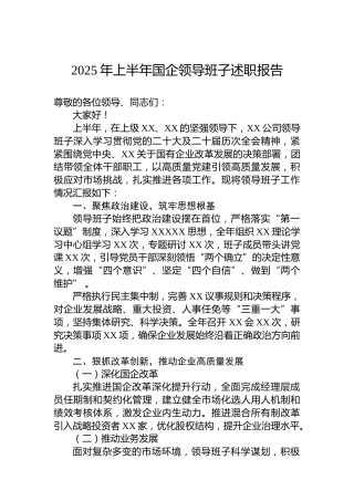 2025年上半年国企领导班子述职报告