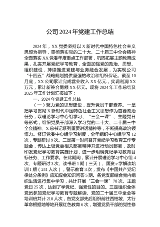 公司2024年党建工作总结