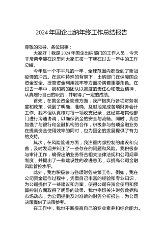 2024年国企出纳年终工作总结报告
