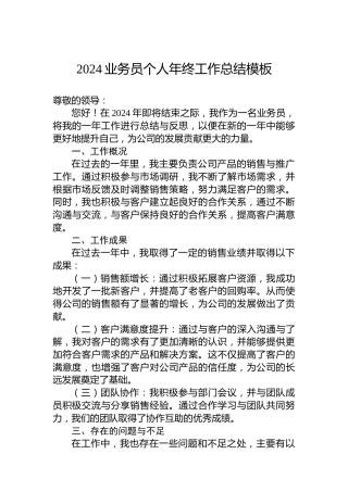2024公司业务员个人年终工作总结模板