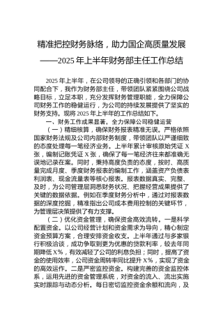 精准把控财务脉络，助力国企高质量发展——2025年上半年财务部主任工作总结