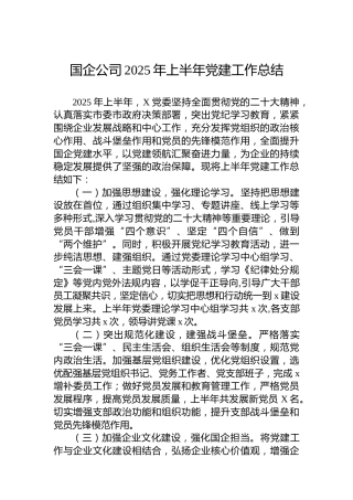 国企公司2025年上半年党建工作总结