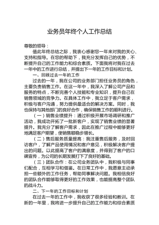 公司业务员年终个人工作总结