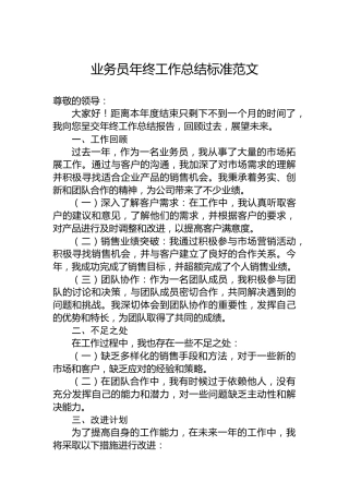 公司业务员年终工作总结标准范文
