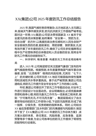 XX(集团)公司2025年度防汛工作总结报告
