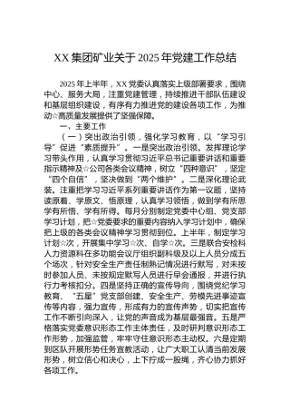 XX集团矿业关于2025年党建工作总结