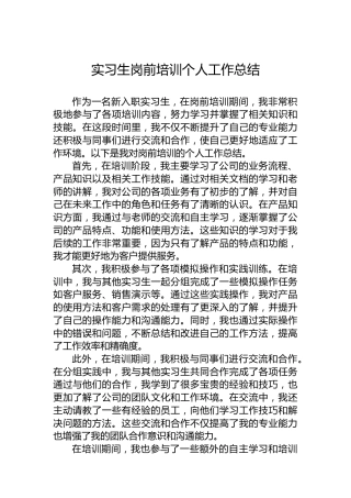 实习生岗前培训个人工作总结