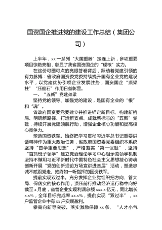 国资国企推进党的建设工作总结（集团公司）