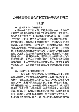 公司总支部委员会向巡察组关于纪检监察工作汇报