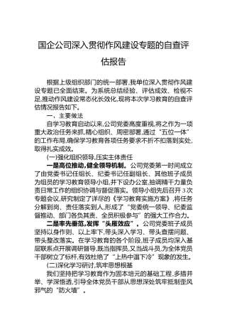 国企公司深入贯彻作风建设专题的自查评估报告