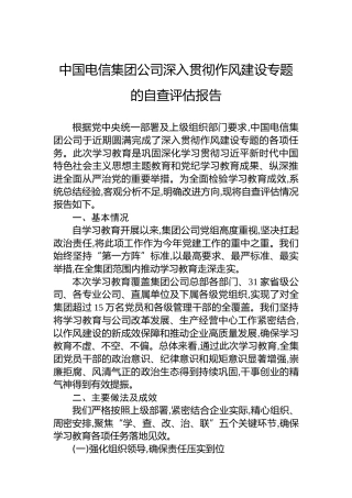 中国电信集团公司深入贯彻作风建设专题的自查评估报告