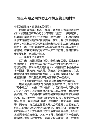 集团有限公司党委工作情况的汇报材料