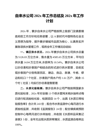 自来水公司20xx年工作总结及202x年工作计划