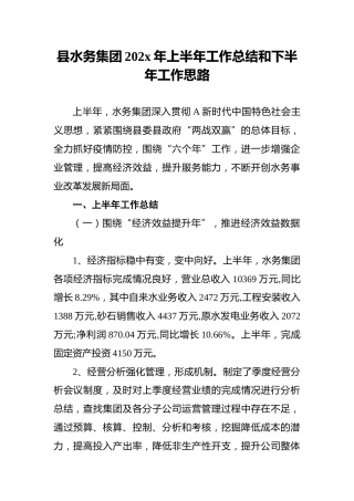 县水务集团202x年上半年工作总结和下半年工作思路
