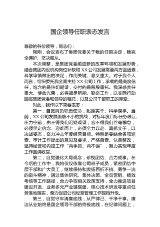国企领导任职表态发言
