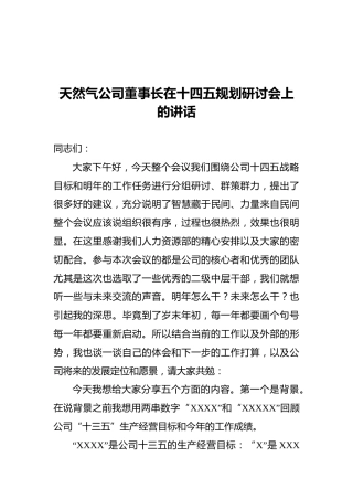 天然气公司董事长在十四五规划研讨会上的讲话