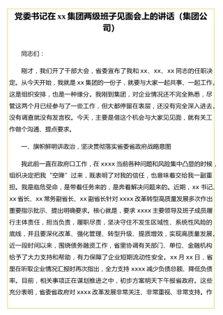 党委书记在xx集团两级班子见面会上的讲话（集团公司）