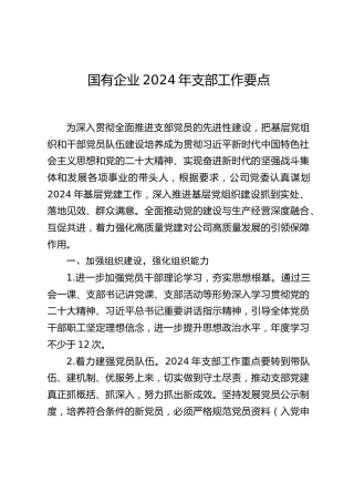 国有企业2024年支部工作要点