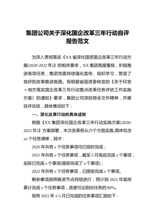 集团公司关于深化国企改革三年行动自评报告范文