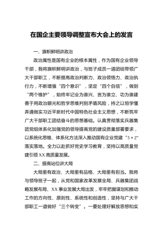 在国企主要领导调整宣布大会上的发言