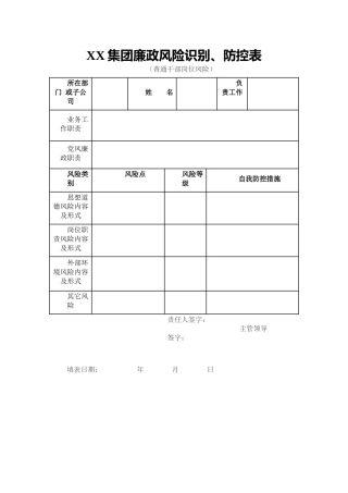 XX集团廉政风险识别、防控表