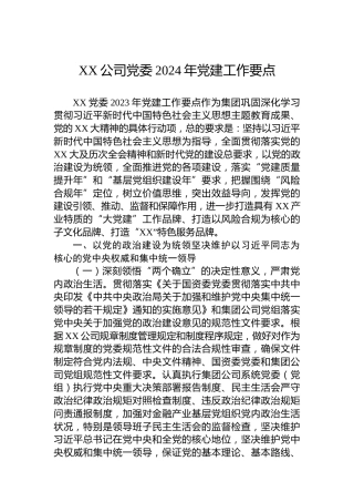 XX公司党委2024年党建工作要点