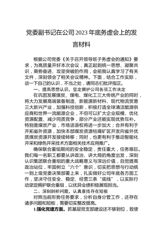党委副书记在公司2023年底务虚会上的发言材料