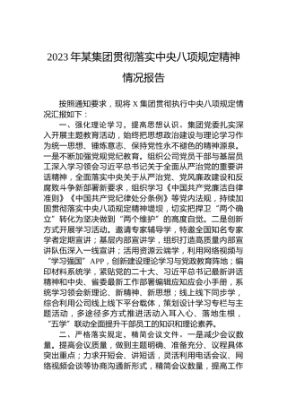 2023年某集团贯彻落实中央八项规定精神情况报告