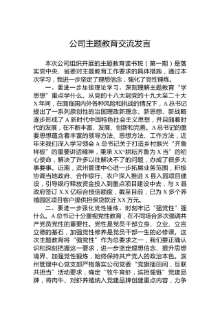 公司主题教育交流发言