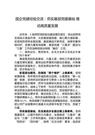 国企党建经验交流：夯实基层党建基础+推动高质量发展