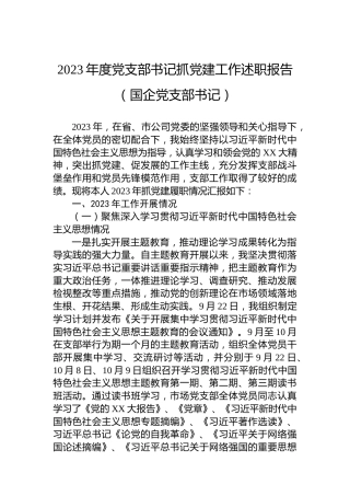 2023年度党支部书记抓党建工作述职报告（国企党支部书记）