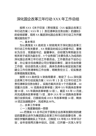 深化国企改革三年行动XXX年工作总结
