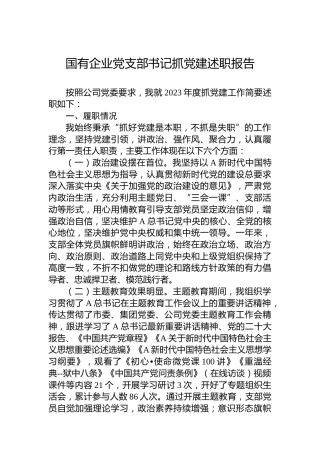 国有企业党支部书记抓党建述职报告