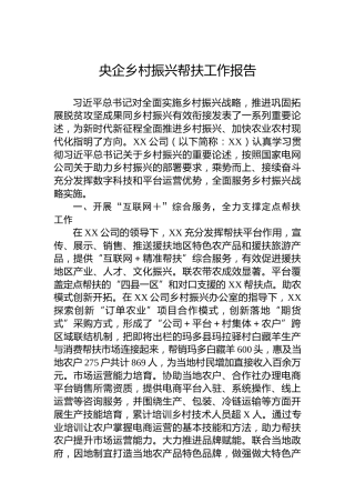 央企乡村振兴帮扶工作报告