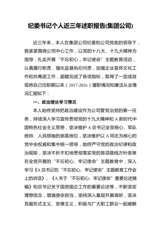 纪委书记个人近三年述职报告%28集团公司%29