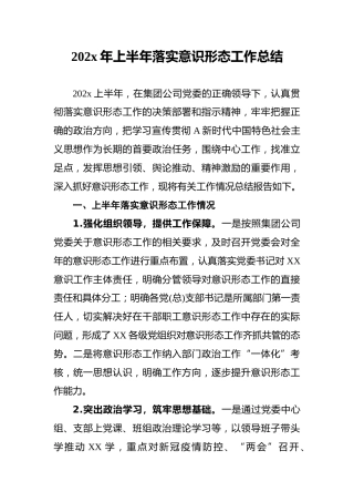 202x年上半年落实意识形态工作总结